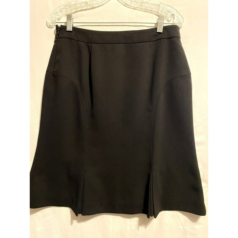 Kasper Career Skirt 8 Womens Black Lined Knee Length A Line Front Slit Hem Zip
